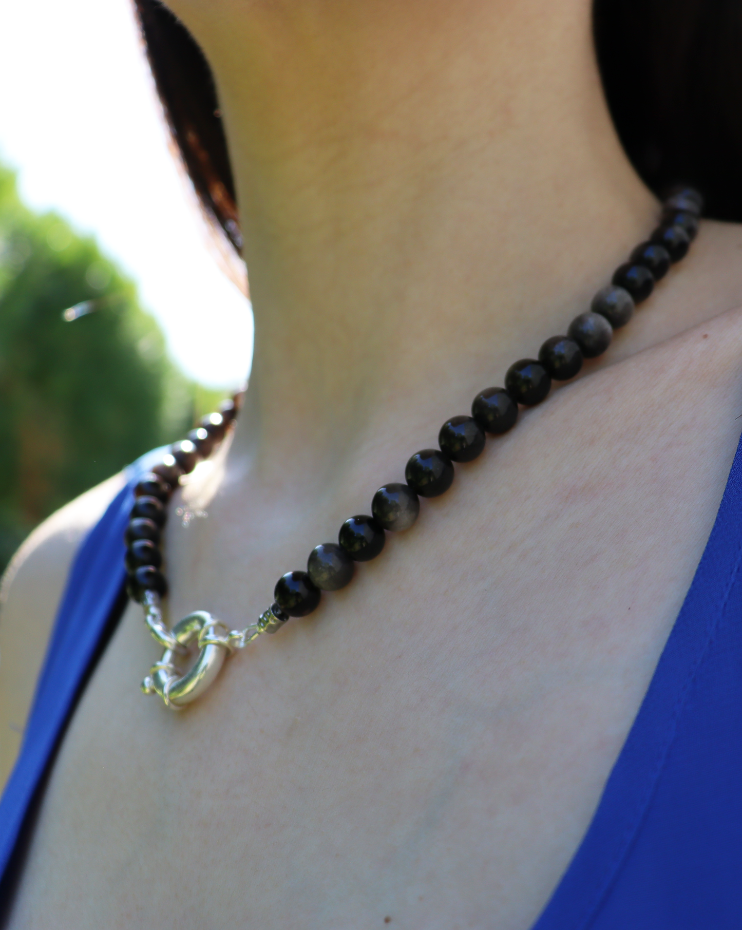 Collier Obsidienne Argentée