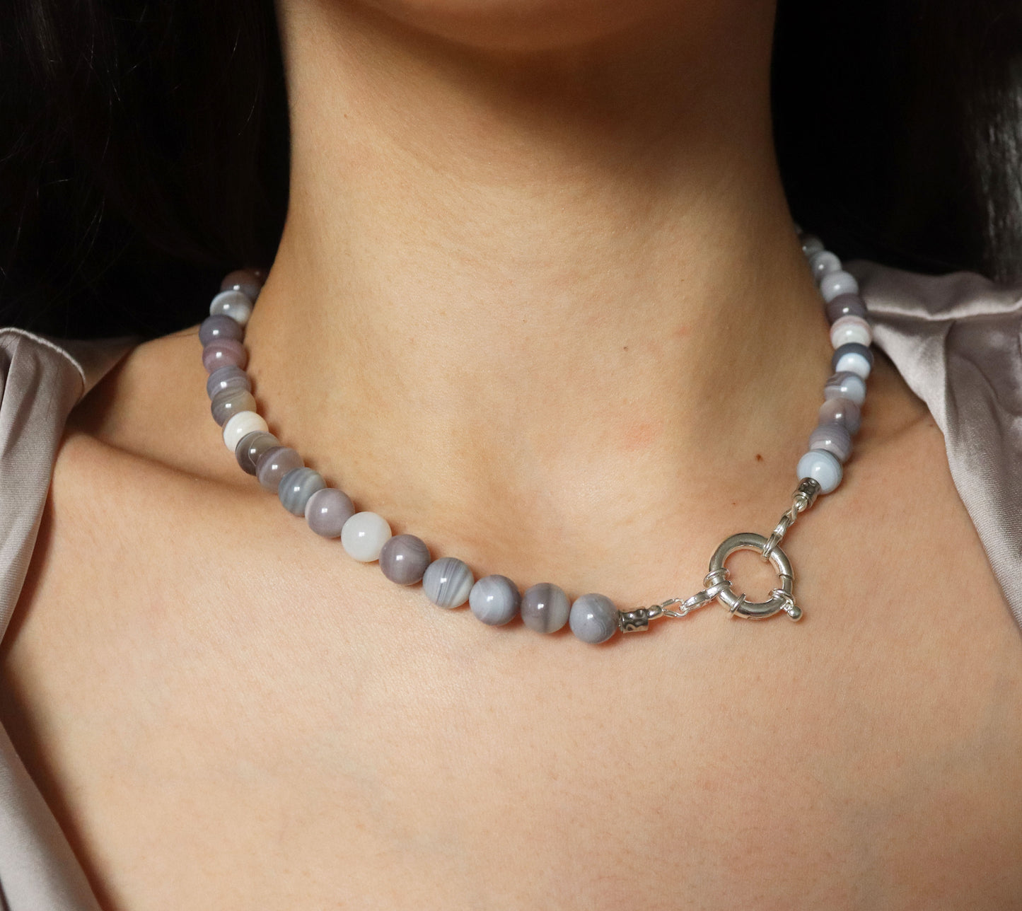 Collier Agate Botswana rose