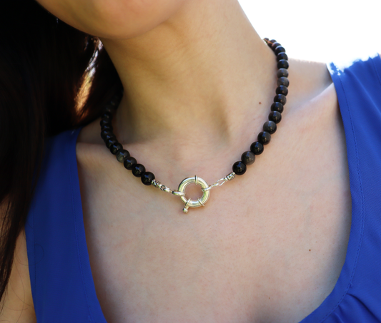 Collier Obsidienne Argentée