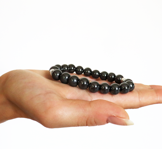 Bracelet Hématite mantras Taille L 18 cm
